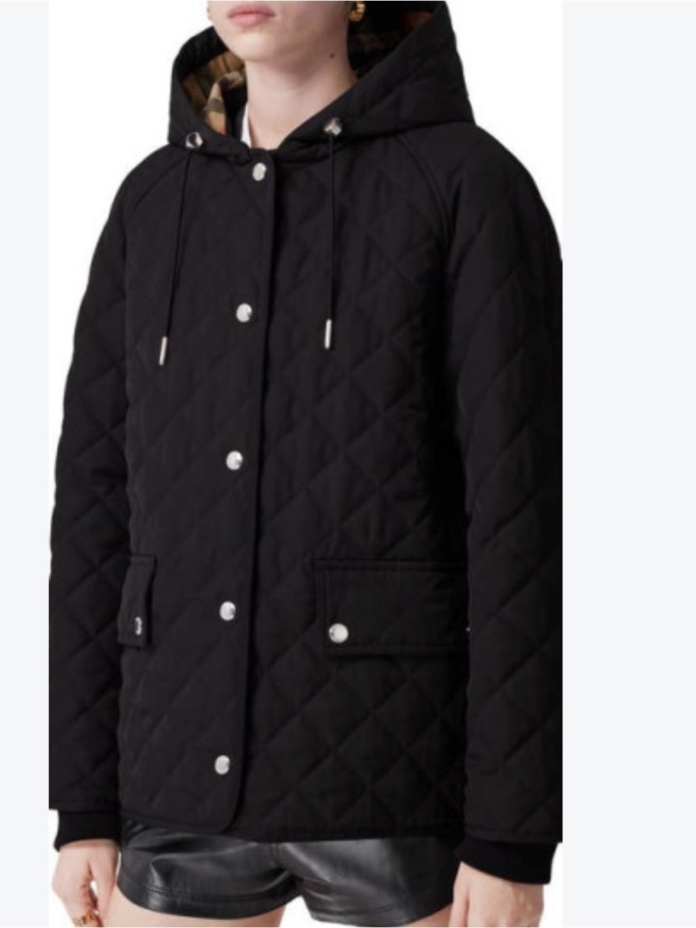 Burberry Black Quilted Hooded Jacket with Signature Check Lining